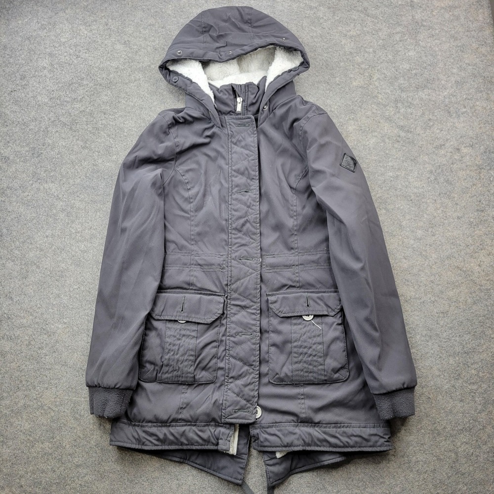 Hollister Coat Women‎ Small Parka Jacket Hooded Faux Fur Sherpa Lined Mid Length